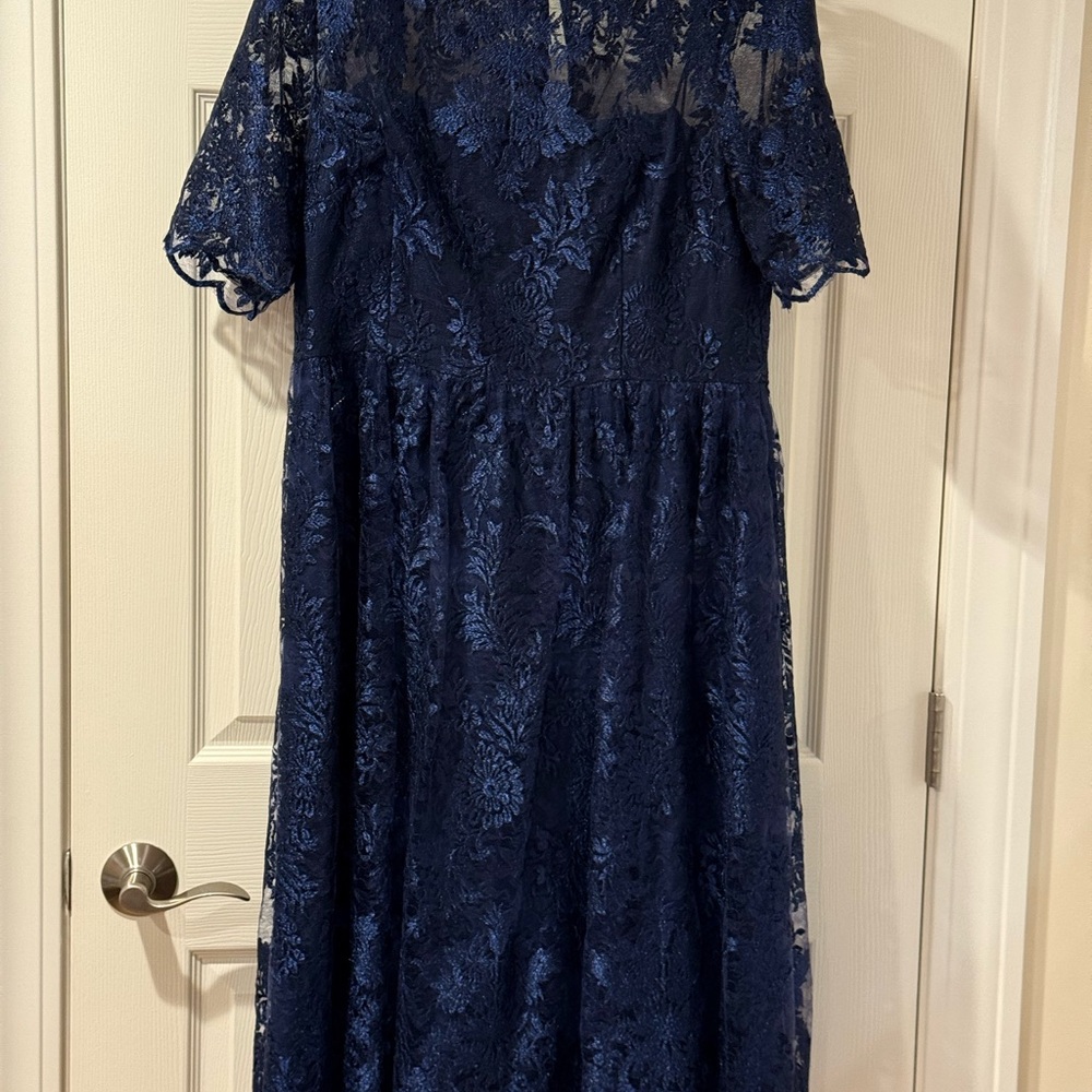 Adrianna Papell Navy Lace Midi Dress